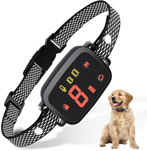 Collare anti abbaio per cani, collare intelligente anti-abbaio anti-urto, vibrazioni e segnale acustico, 8 livelli di sensibilità, collare senza abbaio innocuo con IP67 impermeabile per cani di taglia