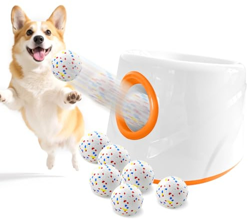 Orifesio Automatic Dog Ball Launcher, Automatic Ball Thrower for Dogs with 6 ETPU Tennis Balls, 3 Launch Distance, Interactive Pet Toys for Small Dogs, Pet Launcher Throwing Machine for Indoor Outdoor