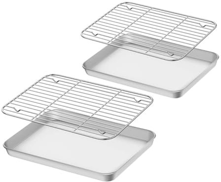 Ipetboom Juego de 2 Bandejas de Acero Inoxidable para Horno con Rejilla Resistente y Duradera, Adecuado para Hornear y Enfriar Alimentos en Cocina Doméstica