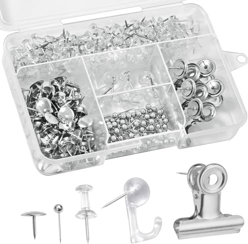 310 Pièces Push Pins Set, 5 Stil Punaises Tableau Liège, Punaise Murale avec Boîte, Punaise pour Tableau D'affichage, Décoration, Cartes, Repère, Bilder, Fotos, Kunst und Dekoration (Argent)