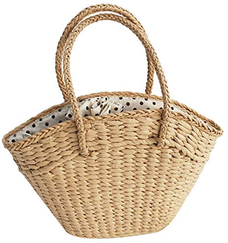 FEETER Sac à Main pour Femmes en Osier Tissé Sac à BandoulièRe pour Dames Sac de Plage Tissé en Paille Grande Capacité Portable Dot Grand Panier Portefeuille A