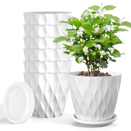Freyeeti 12 cm Vaso con Sottovaso Il Giro Set di 6, Imposta Completo Vaso Fioriera da Interno Ed Esterno per Casa e Ufficio, Vasi da Fiori per Piante, Erbe, Orchids, Bianco