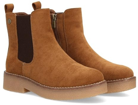 97762 Botin Estilo Chelsea para Mujer, con Cana Baja y Diseno con Elasticos Laterales de Canale y Cremallera Interior. Ideal Temporada Otono Invierno. Camel Talla 39