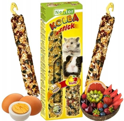 Small Animals Rabbits Twin Pack Hamster Two Sticks Food Egg amd Fruits Flavor Natural Gnawing Nibbling Nutritious Snacks Guinea Pig Rat Mouse Gerbil Rodents Pet Vegetable Foods Chew Treats