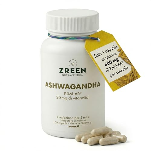 ZREEN Ashwagandha KSM-66 600mg – 30 mg di Vitanolidi – 60 Capsule – 2 Mesi