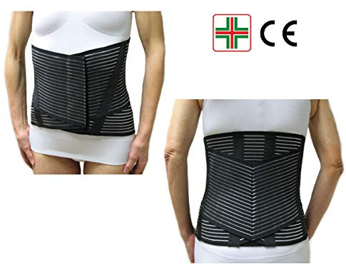 CORSETTO LOMBARE CON RINFORZO A V -Nero, S (65-75 cm.)- Supporto Ortopedico Steccato, Fascia Cintura Addominale con 6 Stecche, Tutore per Schiena, Busto Renale Correttore Posturale - UNISEX Uomo Donna