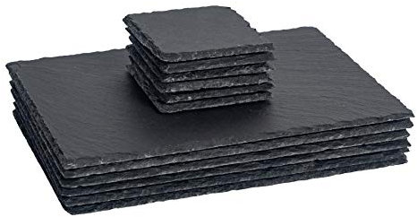 Argon Tableware 12 Piece Rectangular Slate Placemats & Coasters Set - Black Natural Stone Dinnerware Plate Placemats Drink Mats for Kitchen, Home, Bar, Restaurant, Weddings, Events