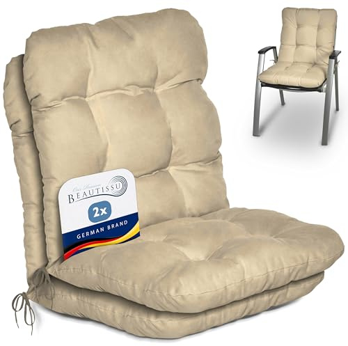 Beautissu Coussin Exterieur Jardin Flair NL – Set de 2 Coussins Chaise Jardin pour Chaise, Fauteuil ou transat de Jardin, terrasse ou Balcon - 100x50x8cm - Dossier Standard – Nature