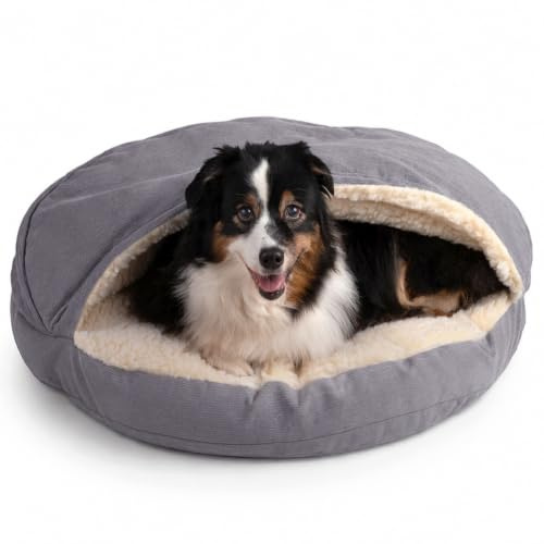 Snoozer Cozy Cave Dog Bed, Round Covered Dog Bed, Heather Gray (L)