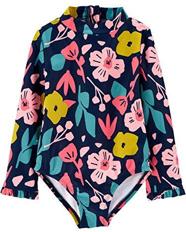 Simple Joys by Carter's Baby Mädchen Long Sleeve Zipper One Piece Swimsuit Badeanzug, Marineblau Floral, 3 Jahre