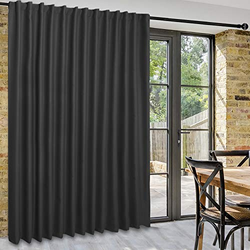 DWCN Patio Sliding Door Curtains - Extra Wide Curtains for Glass Door, Privacy Room Divider Blackout Thermal Curtain Panel with Back Tab & Rod Pocket for Bedroom Partition, 100 x 84 Inches, Black