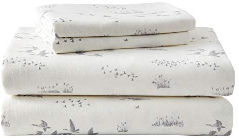 Eddie Bauer - Sábanas tamaño Individual, Juego de Ropa de Cama de Franela de algodón, Cepillado para Mayor suavidad, acogedora decoración para el hogar (Geese Meadows, Individual)
