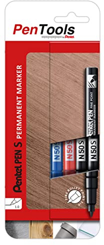 PenTools by Pentel N50S Permanent Marker - Extra Fine Bullet Tip (1.0mm Line) for Precise Marking - Pack of 4 - Assorted Colours