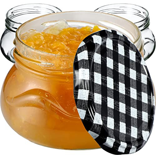 KADAX Lot de 100 petits bocaux à confiture, 300 ml, miniatures, pour miel et épices, avec couvercle, hermétiques, à offrir (carreaux noirs