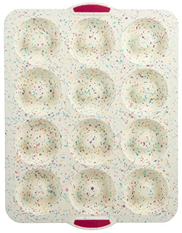 Trudeau Mega Jumbo Donut Pan, 12-Count, Nonstick Confetti Bakeware for Donuts, Muffins & Bagels – Heavy-Duty, Easy-Release Baking Pan for Homemade Treats