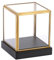 TOLIDA Vitrine aus Klarglas Quadratische Displaybox aus Goldfarbener Rahmen Schaukasten mit Schwarzem Kiefernholzsockel für Antiquitäten Statuen Spielzeug Sammlerstücke 10 * 10 * 12cm
