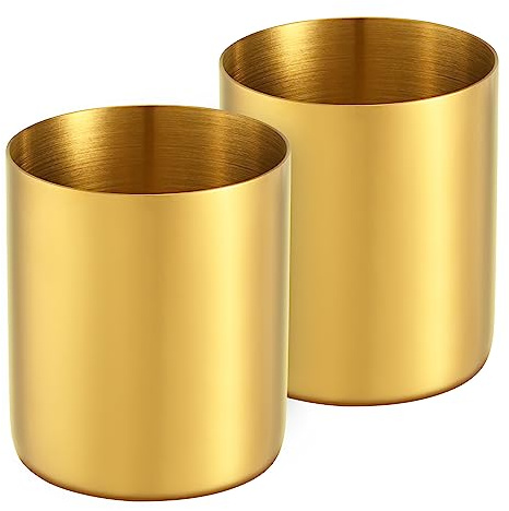 luvtree 2-Pack Gold 304 Stainless Steel Pen & Brush Holders – Mirror-Polished Desk Organiser for Stationery & Makeup, Fade-Resistant Finish