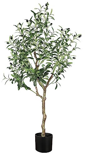 YOLEO 4FT Artificial Olive Tree Tall Faux Silk Olive Plant with Lifelike Olive Leaves Fake Olive Tree for Home Office Indoor Decor (Style 2)