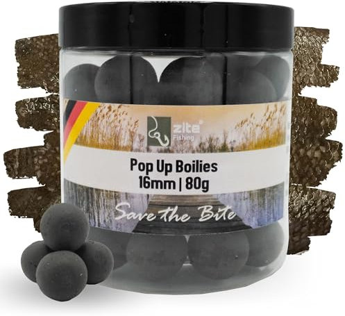 Zite Fishing Pop-Up Boilies 16mm für Karpfen-Angeln - Optimale Auftriebseigenschaften & Hochfängige Aromen - Amino Karpfen-Köder für alle Pop-Up Montagen geeignet - 80g in Dose (Halibut)