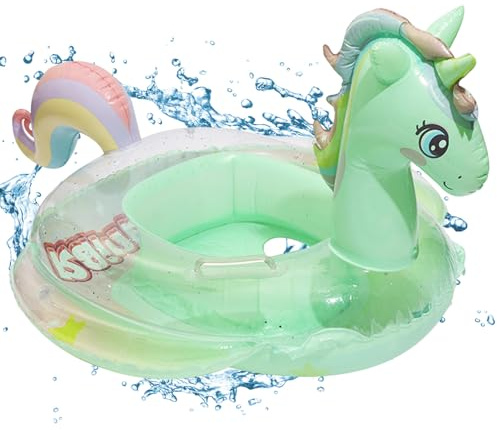 SOETDERT Anello di Nuoto per Bambini, Salvagente Gonfiabile Bambini, Unicorno Piscina Galleggiante Neonato, Seggiolino Piscina per Bebè, Nuoto Anello Gonfiabile per Bambino 6 Mesi a 3 Anni (Verde)