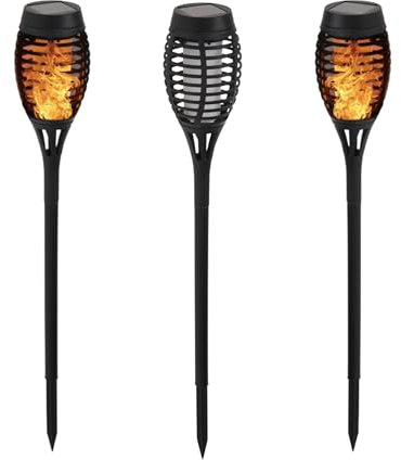 Lot de 3 lampes solaires d'extérieur LED, torches de jardin effet flammes, lumière solaire imperméable, couleur blanc chaud, décoration pour jardin