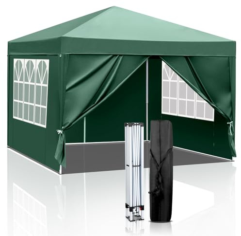 Bonnlo Pop-up Pavillon, Faltpavillon 3x3m, Höhenverstellbar, Wasserdicht Partyzelt mit 4 Seitenteilen, Gartenpavillon für Outdoor Hochzeit Garten Camping Party, Grün