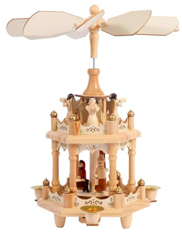 YeloZen Pirámides de Navidad giratorias con 3 portavelas de madera de 14 pulgadas