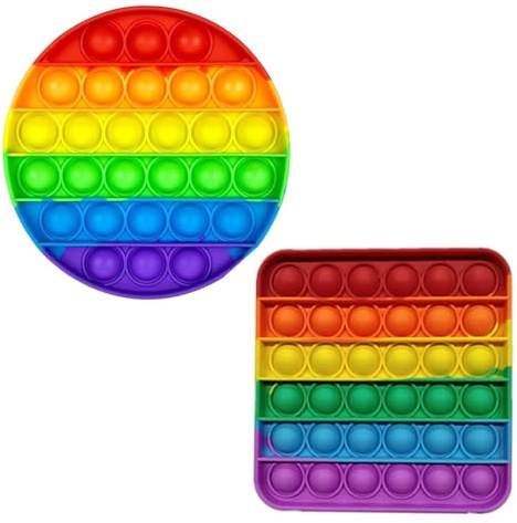 Lot de 2 jouets Pop It pour bébé - Jouet anti-stress pour enfants et adultes - Arc-en-ciel - Carré, rond