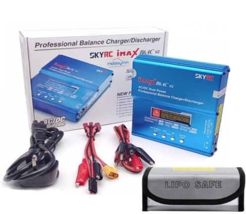 SKYRC iMax B6AC V2 RC Lipo Battery Charger Dis-Charge RC Battery Charger Balancer Multi Function Charging 2S 6S 60W AC DC Dual Powered LiFe LiHV NiMH Lilon Pd + Lipo Safe Bag