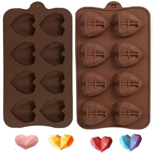 2 Piezas Molde Silicona para Corazones, Molde para Chocolates, Molde de Silicona Reutilizable, para Gelatina, Tartas, Mantequilla de Cacahuete