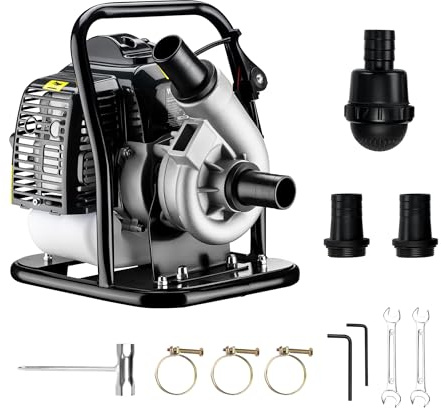 Wiltec Benzin Wasserpumpe 1,4 kW Gartenpumpe mit 15 m³/h Durchfluss, Garten Pumpe mit 2-Takt-Motor, Motorpumpe zur Bewässerung und zum Aus- bzw. Abpumpen
