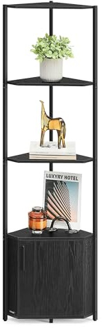 VASAGLE Corner Shelf with Storage, Corner Storage Cabinet, 5-Tier Corner Shelving Unit, Corner Storage Stand, for Living Room, Bedroom, Kitchen, Bathroom, Ebony Black and Ink Black LBC580B01