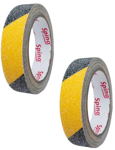 YSDINK 2-pack halkfri tejp, förstärkt säkerhet för trappor, inomhus, utomhus, 2,5 cm x 5 m, vattentät och stark, halkfri för hemsäkerhet (gul och svart twill)