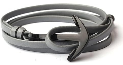 Svart ankare armband med grått lädersnöre