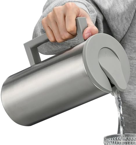 Jarra De Agua De Acero Inoxidable - Jarra De Con Tapa Y Gran Capacidad En Acero Inoxidable,Recipiente Con Asa Antideslizante Para Bebidas Frías Y Calientes Como Cerveza Café O