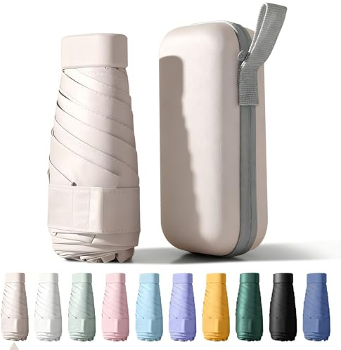 Betrynidil Paraguas Plegable Ultra Compacto y Portátil para Viaje, Protección UV 99% e Impermeable para Hombres y Mujeres (Beige)