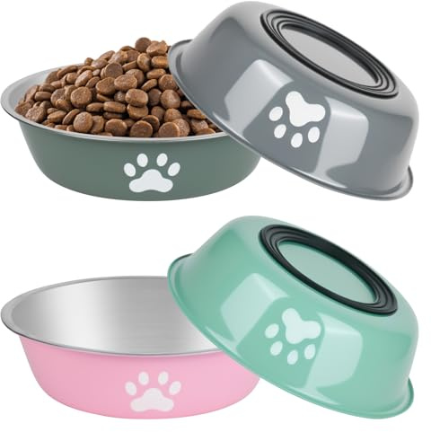 YYTECH 4 stycken hundskål rostfritt stål, matskål hund, hundskål med halkfri silikonbotten, matskål hund, vattenskål hund, för stora, medelstora och små raser, 860 ml