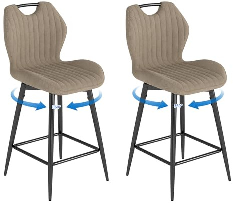 WAFTING Tabourets de Bar Pivotant à 360°, Lot de 2, Hauteur 65cm avec Poignée, Chaise de Bar avec Dossier et Repose-Pieds, pour Îlot de Cuisine, Comptoir et Cuisine, Marron