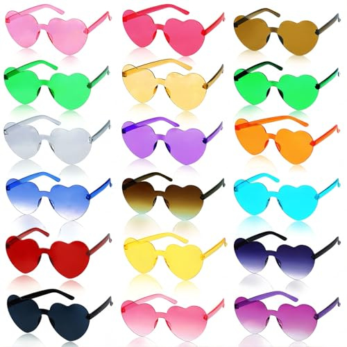 TEWWCEO 18 Pares de Gafas de Fiesta,Gafas de Sol de corazón,Gafas sin Bordes,Hippy Gafas de Sol,Gafas de Fiesta de Color,Gafas de Disfraz Divertidas,Para Carnaval,de Navidad,Fiesta de Cumpleaños