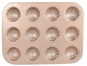 Thewasc 6/12 Cavity Baking Mold Nonstick Coating Carbon Steel Shell Shape Madeleine Tray Pan Even Heat Distribution Bakeware Cake Baking Pan