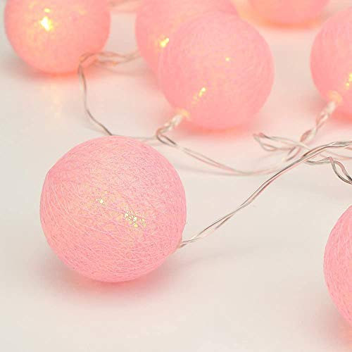 Cadena de Luces, Algodón Bola Decorativas LED Lámpara de Tira Bola Hada Noche Luz Para Bebe Casa Dormitorio Decoración Boda Fiesta Jardines Navidad Festivales (Rosado, 3.3M / 20 luces)