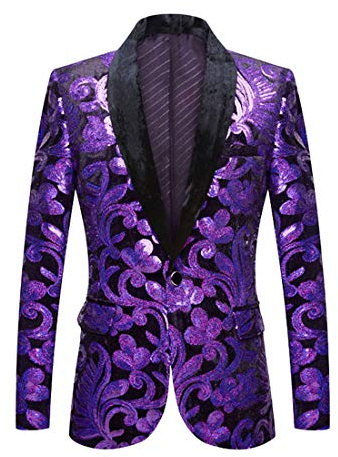 PYJTRL Giacca da Uomo in Velluto con Paillettes con Motivo Floreale (Raissa Metallizzate, XL)