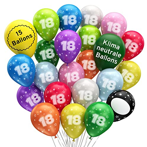 Organic Balloons 18th Birthday • Pack of 15 • Made in the EU • Premium Organic Balloons Made of 100% Natural Latex • Regionally Made • Compostable - Diameter 32 cm Balloons Birthday • Balloon 18 Party