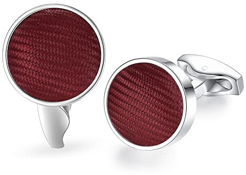 HONEY BEAR Herren Hochzeit Nylon Streifenlinie Muster Stoff Manschettenknöpfe Cufflinks Edelstahl Manschettenknopf,Runden,MEHRWEG (Dunkelrot)