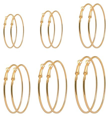 6 Paar Edelstahl-Creolen, Große Statement-Ohrringe für Damen, Tropfen-Design, Gold