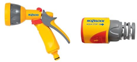 HOZELOCK - Multi-Jet Spray Gun : Ideal for Daily Use, Multi-tasking Gun, Locking Function & Aquastop Hose Connector Plus ø 12.5mm - 15mm (1/2- 5/8) Soft Touch: Aquastop