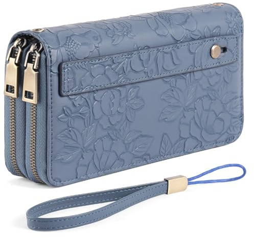 GAEKEAO Purses for Women Double Zipper Phone Clutch RFID Blocking Vegan Leather Wristlet Purse Large Capacity Long Credit Card Holder with Grip Hand Strap