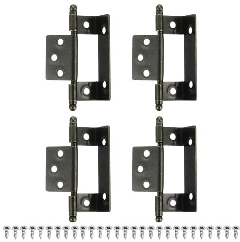 QUARKZMAN 4Pezzi Cerniere per Mobili a Incasso Completo, Cerniera a Punta Lunga Parziale 3.4x0.7Pollici Vintage Semi-Avvolgente per Mobili da Cucina con Viti, Bronzo