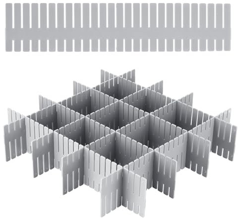 Pavlleen 24 Pezzi Separatori per Cassetti, Divisori per Cassetti Regolabili, 32 x 7cm Organizer Cassetti, Versatili Separatori in Plastica per Biancheria Intima, Calze, Forniture per Ufficio (Grigio)