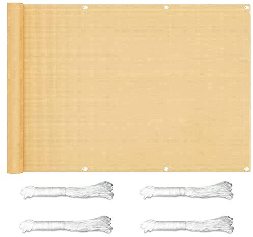Privacy Shield Screen Cover 5.5x0.9m Fence Screen Garden Sunshade with Easy to Clean HDPE Material and Attached Eyelets Cord and Cable Ties for Yard Lawn Pergola Decking Pool Patio Cream Col